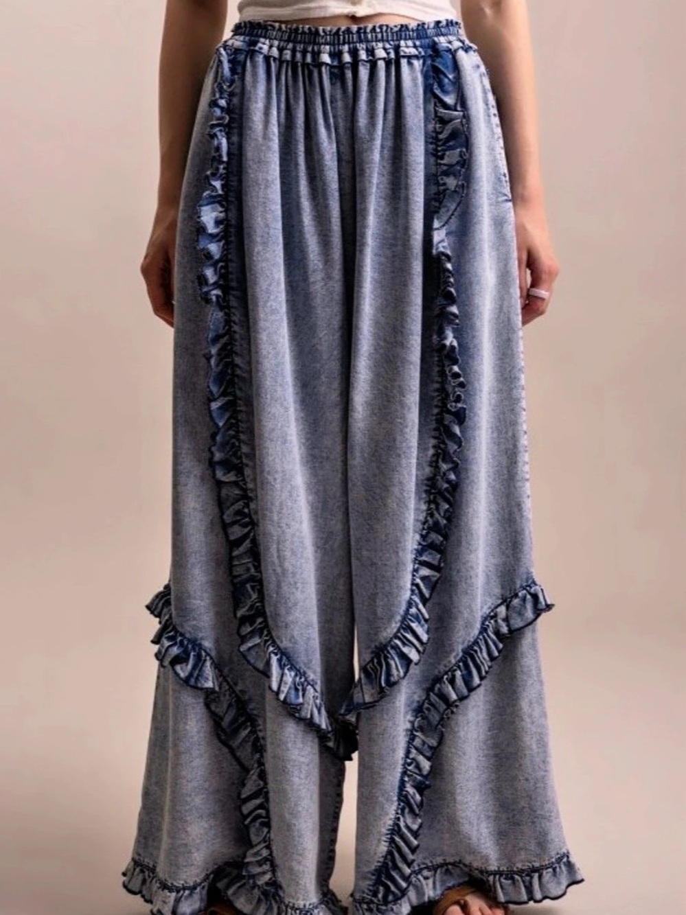 Bluevelvet 99FRILLED WASHED DENIM RUFFLE PANTS